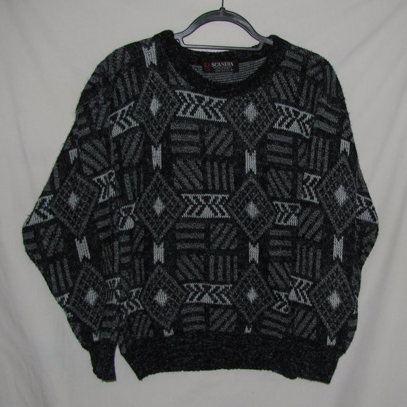 Mens' Scandia Black White Geometric Abstract Hip Hop Sweater Made in USA w/ Flaw